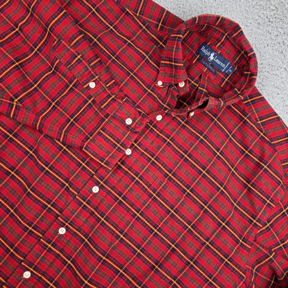 Ralph Lauren The Big Oxford Shirt XL Mens Red Plaid Long Sleeve Button Down VTG